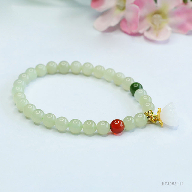 Qingshui Hetian Jade Lotus Charm Bracelet