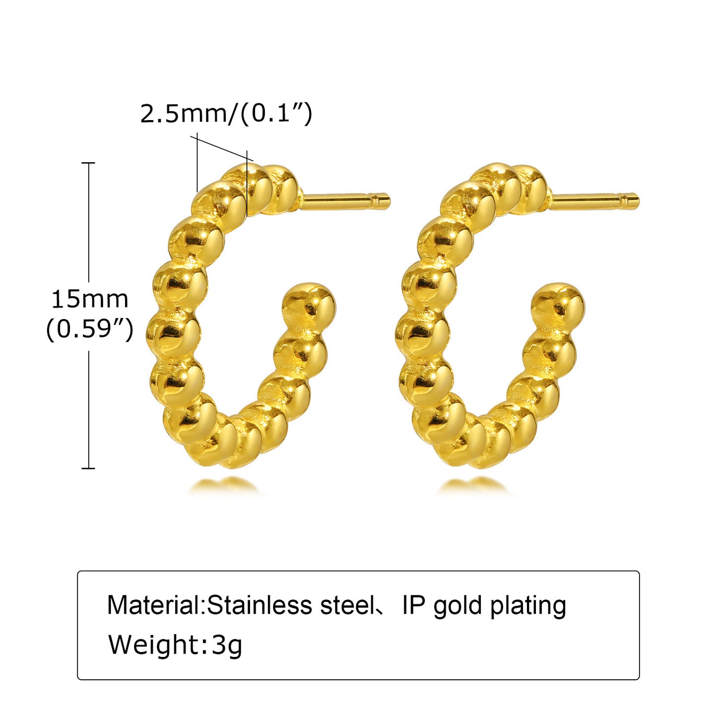 Jewelry Stainless Steel Beads C-Earrings Gold Ladies Style