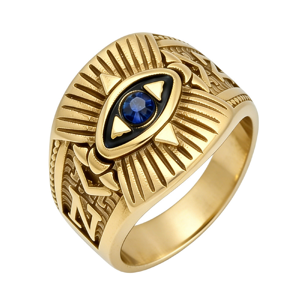 Planderful Gods Eye Titanium Steel Ring Unisex Egyptian Pharaoh Eye Protection Statement