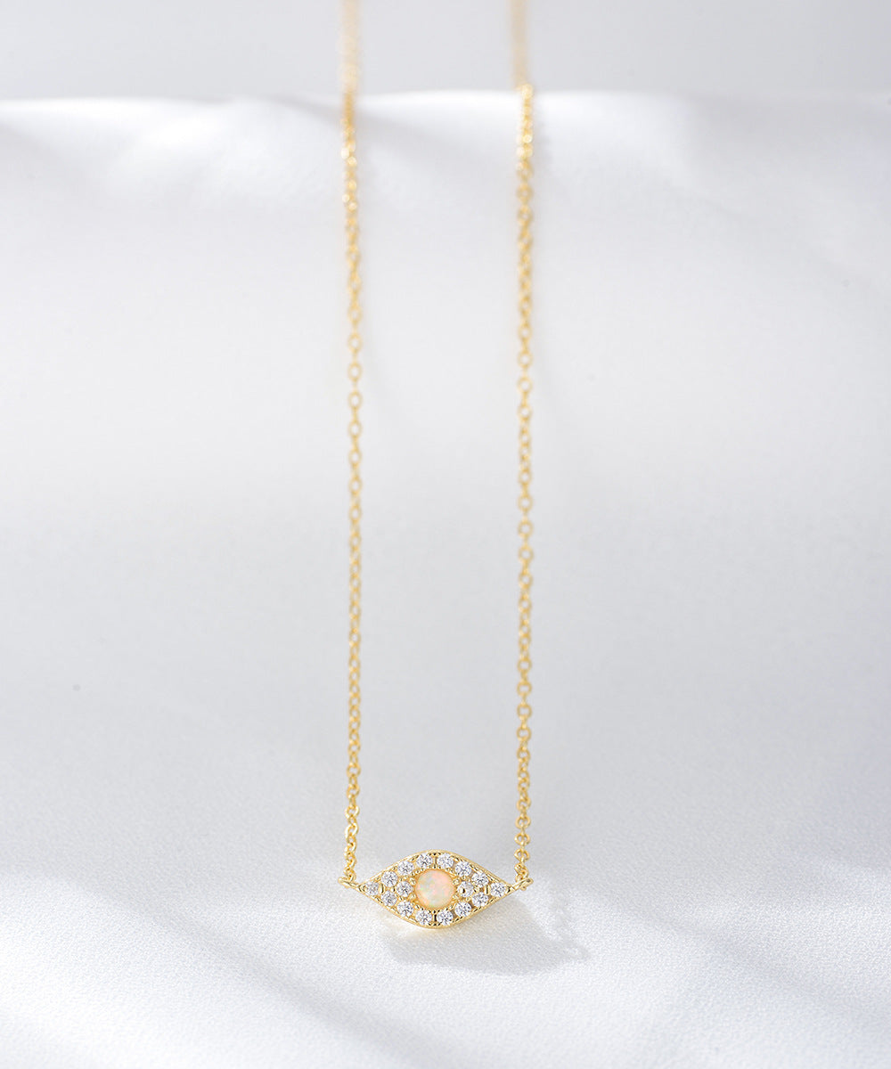 S925 Silver Devil'S Eye Opal Necklace Zircon Pendant