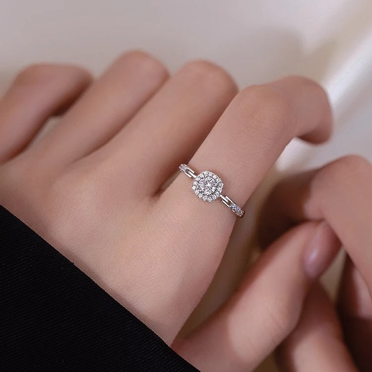 925 Sterling Silver Flash Square Zircon Female Ring
