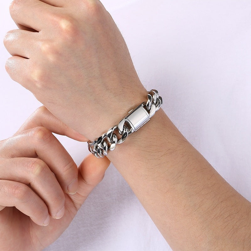 American Hip Hop Solid Thick Cuban Round Grinding Cuban Chain Bracelet Unisex Bare Body