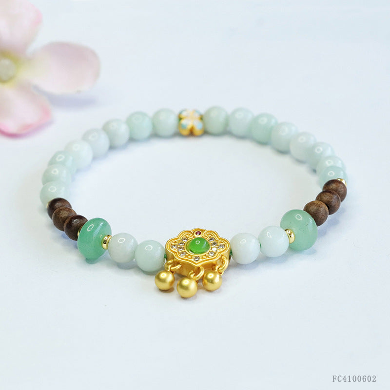 Jadeite Ruyi & Round Bead 6 mm Bracelet