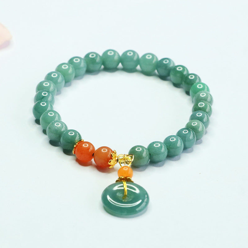 Jadeite Peace Buckle & Round Bead Bracelet
