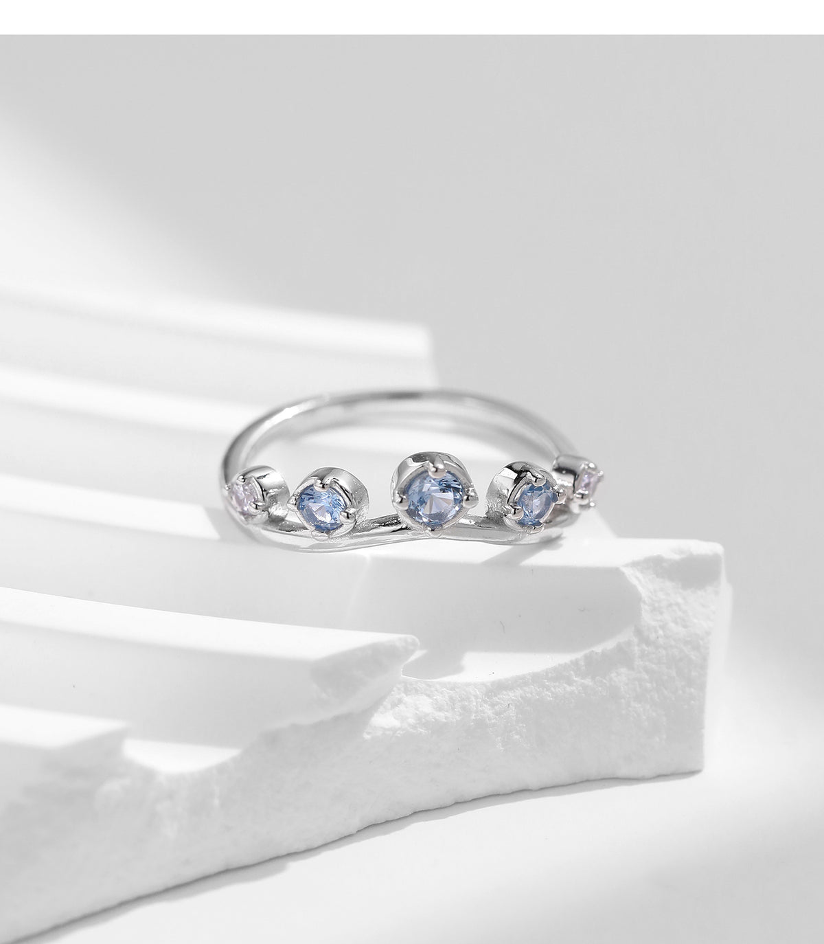 925 Sterling Silver Crown Irregular Wave Zircon Ring