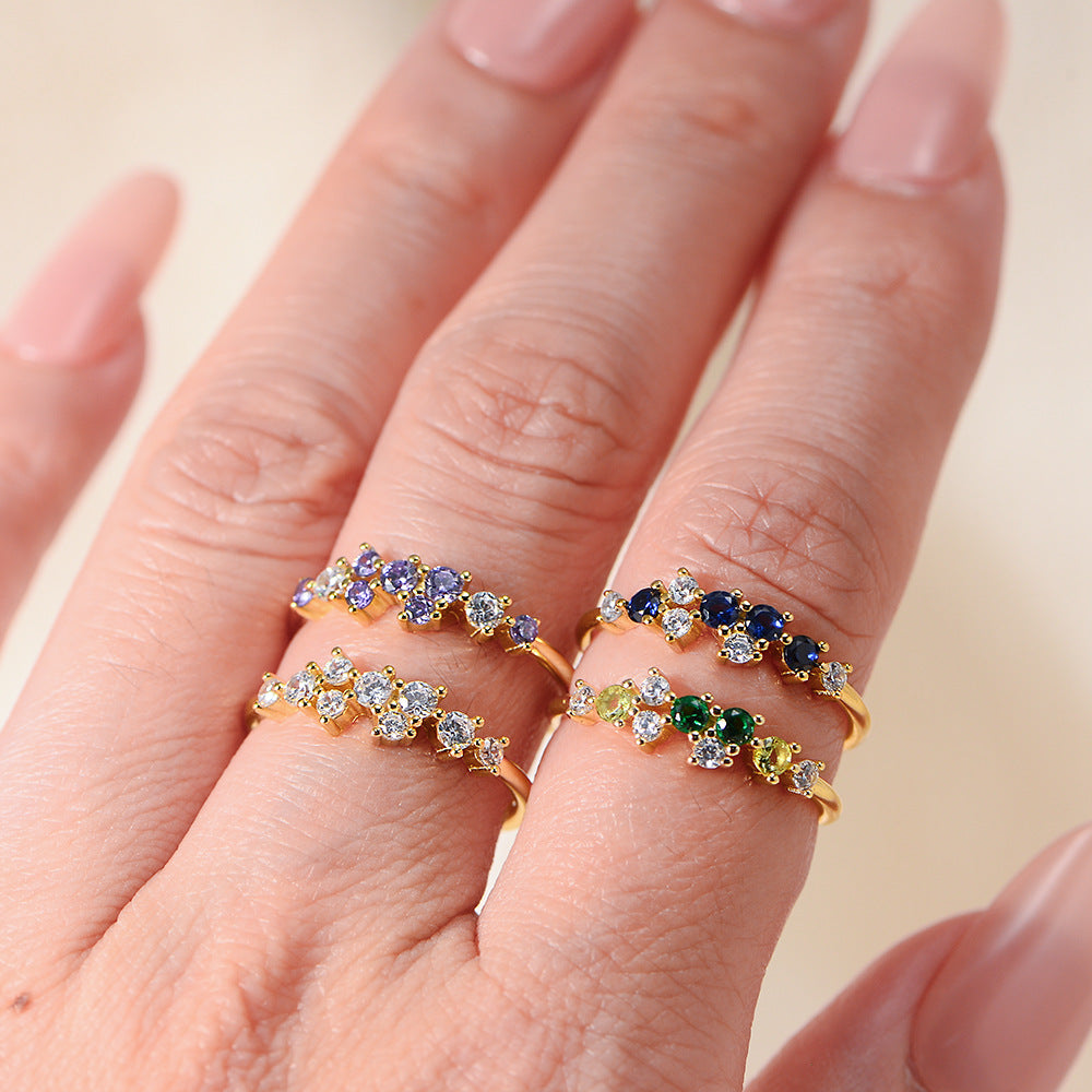 Japanese Multi-Color Zircon Sterling Silver Ring Small Fresh And Ring
