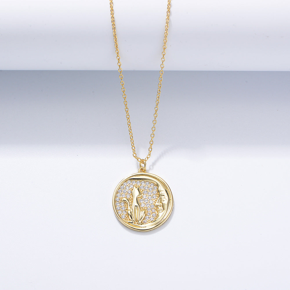 S925 Sterling Silver Slightly Inlaid Zircon Kitten Pendant Necklace, Style Cute Little Fresh Girls