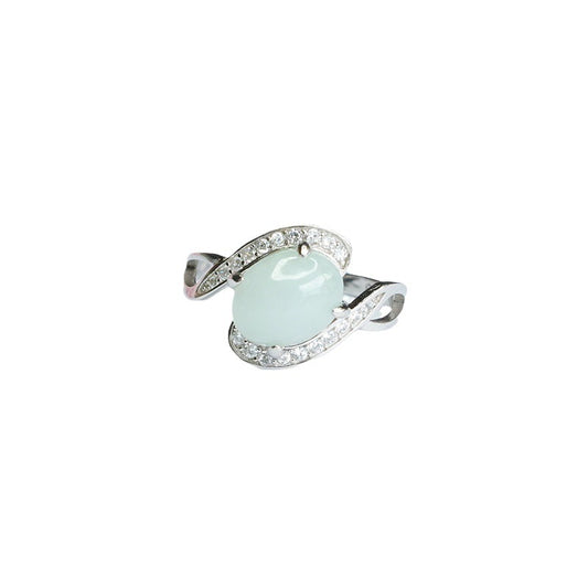 Sterling Silver Oval Jade Twist Arm Ring
