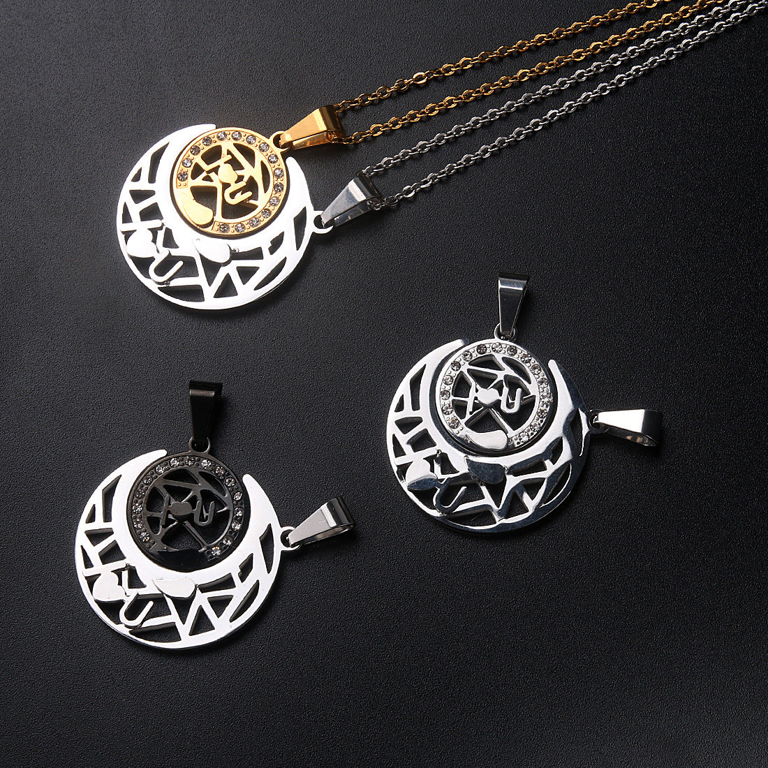 Planderful Sun And Moon Pendant Necklace Titanium Steel Jewelry For Couples Trendsetting Hip Hop Style