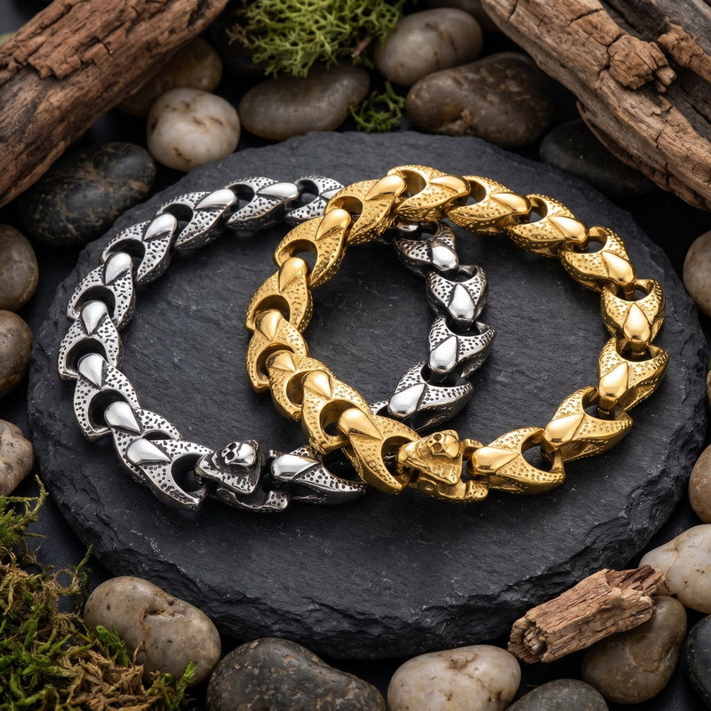 Heavy Industry Skull Buckle Bracelet – Punk Style Smear Keel Chain Stainless Steel