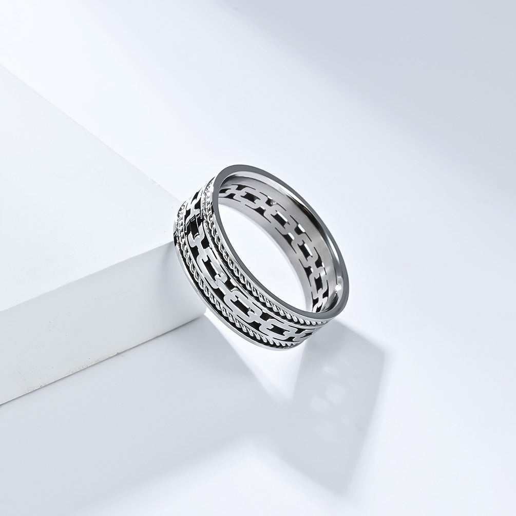 Planderful Titanium Steel Double Strand Wire Rope Hollow Cuban Chain Ring For Men Neutral Style