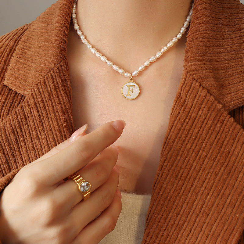 French Chic Pearl Necklace with White Sea Shell Inlay