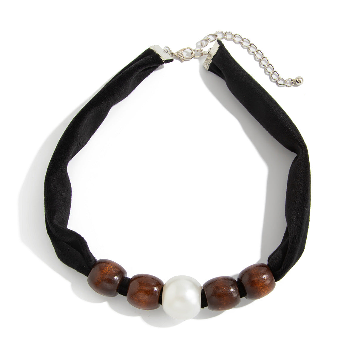 Wood Bead Pearl-Style Collarbone Necklace