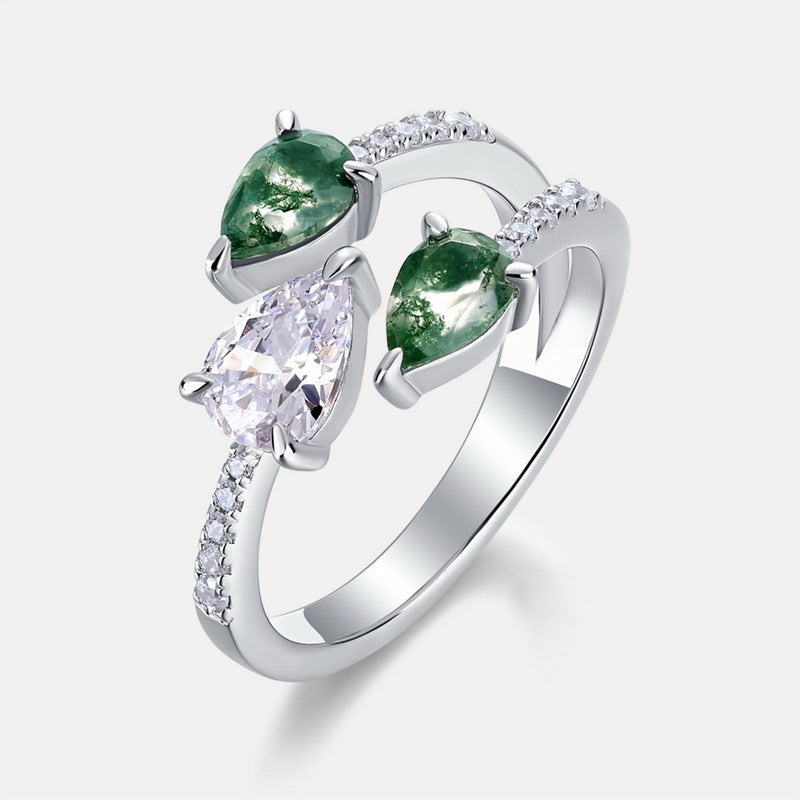 Planderful Jewelry Green Moss Agate Ring Sterling Silver