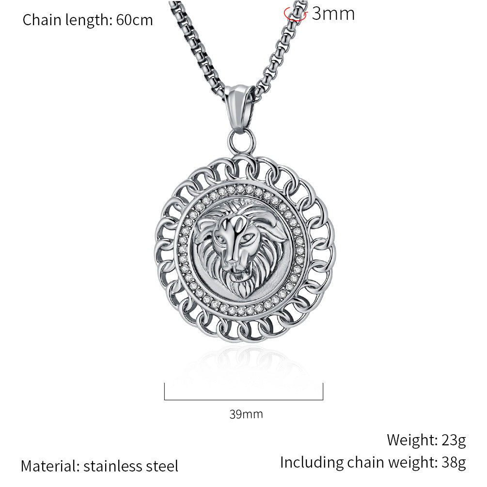 Planderful Lion Head Necklace Domineering Gold Plated Stainless Steel Hip Hop Jewelry Everyday Genie For Men