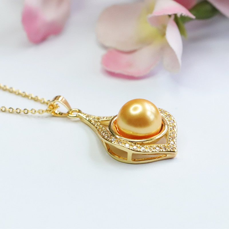 Champagne Shell Pearl Teardrop Pendant — No Chain