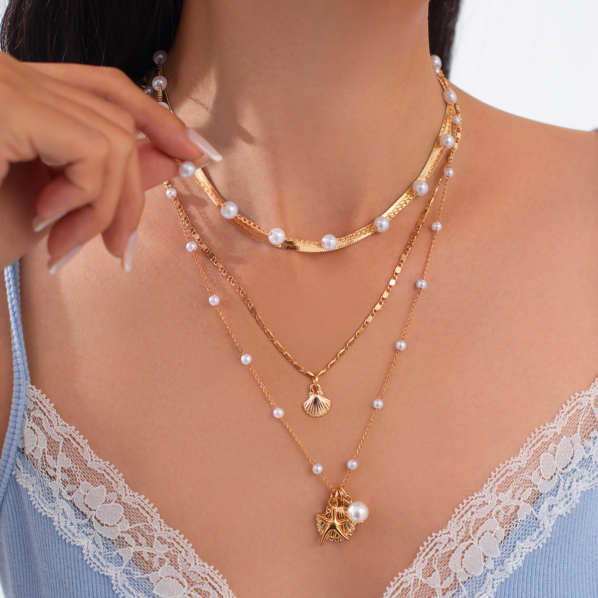 Planderful Vienna Verve Necklace – Elegant Imitation Pearl Layered Design
