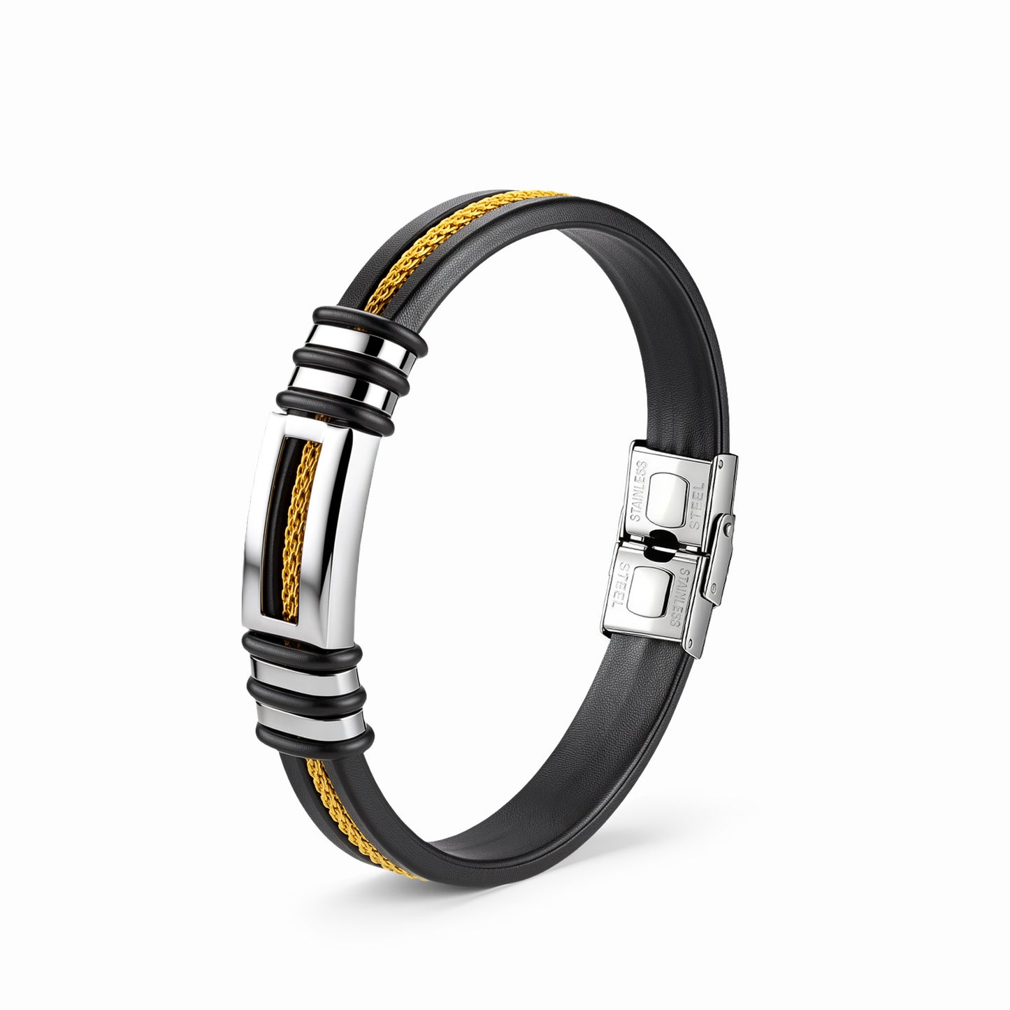 Planderful Stainless Steel Chain Leather Bracelet For Men Durable Weave Trendy European American Unisex Jewelry