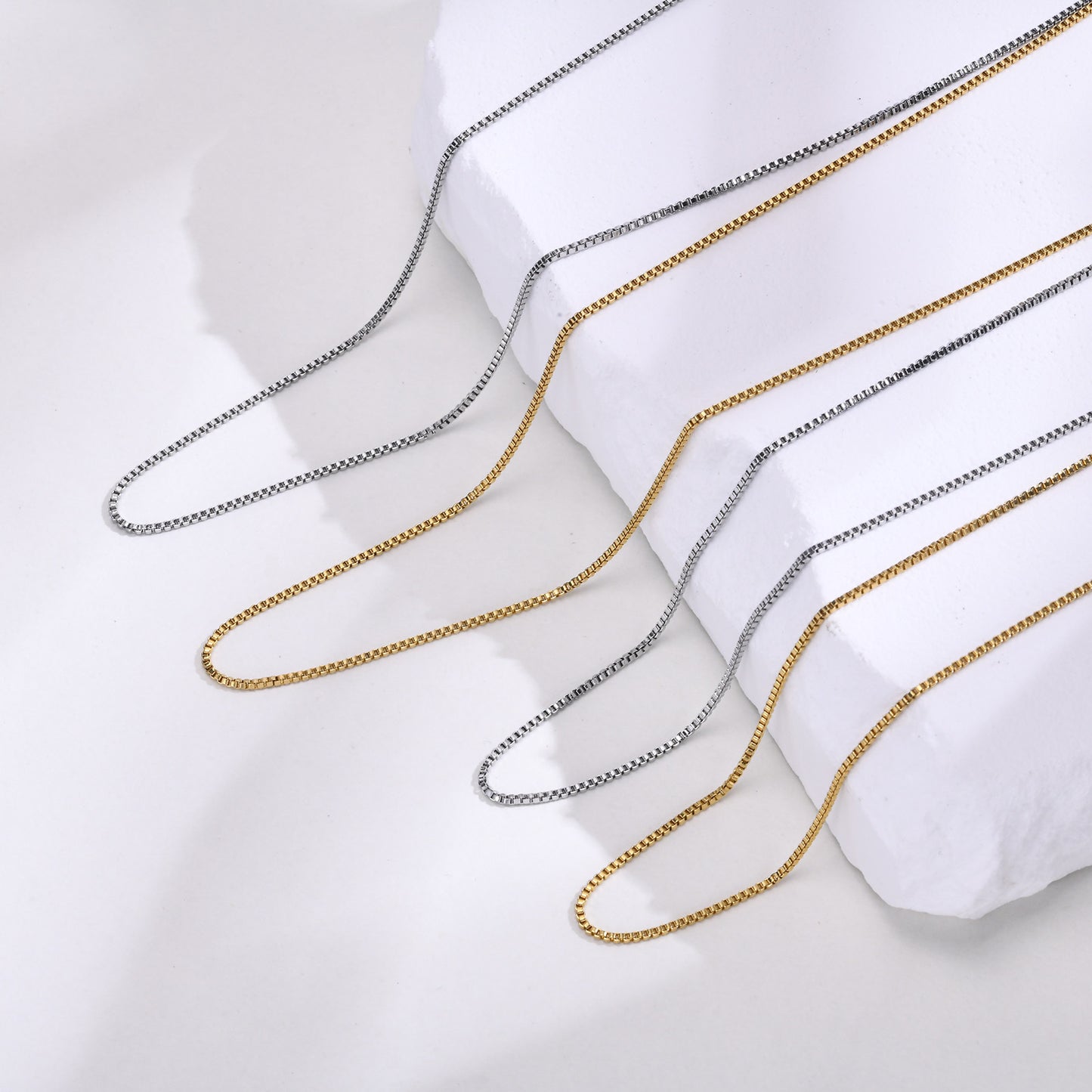 Ins Hip-Hop Necklace Steel Gold Box Chain Stainless Steel Jewelry