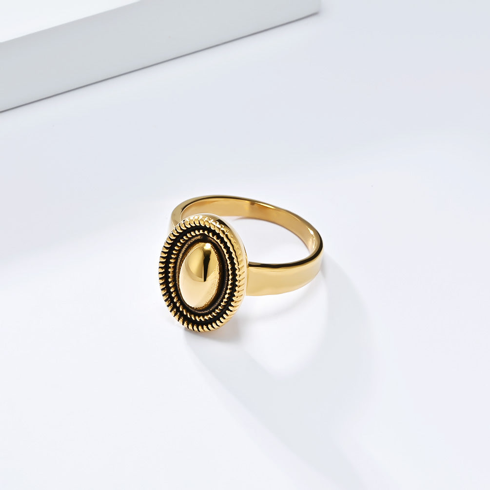 Planderful Everyday Genie 18K Gold Tone Oval Ring For Women Twist Edge Elegant French Design