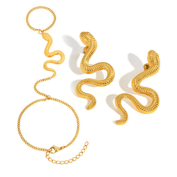 European and American ins style niche earrings, snake-shaped bracelet earrings, stainless steel grinding chain snake-shaped finger bracelet