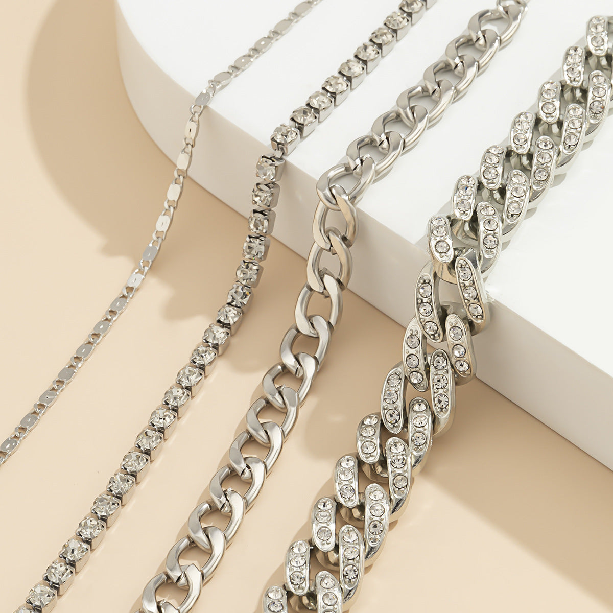 Planderful Vienna Verve Cuban Link Bracelet Set For Women Dark Zircon Punk Stacked Chains Statement