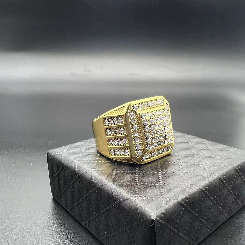 Planderful Hip Hop Ring Everyday Genie For Men Titanium Steel Gold Plated Luxury Zircon Jewelry