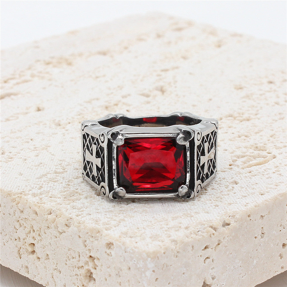 Planderful Personalized Zircon Cross Titanium Ring For Men Women Unisex Protection