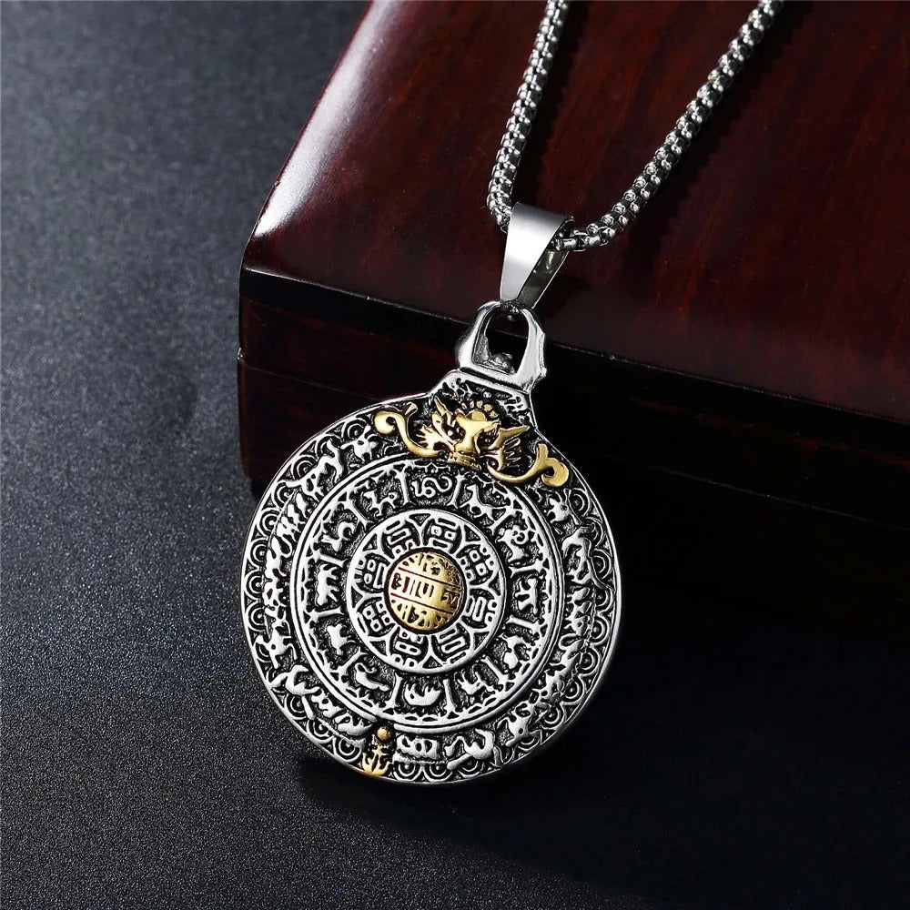 Jiugong Bagua Stainless Steel Men's Pendant Necklace
