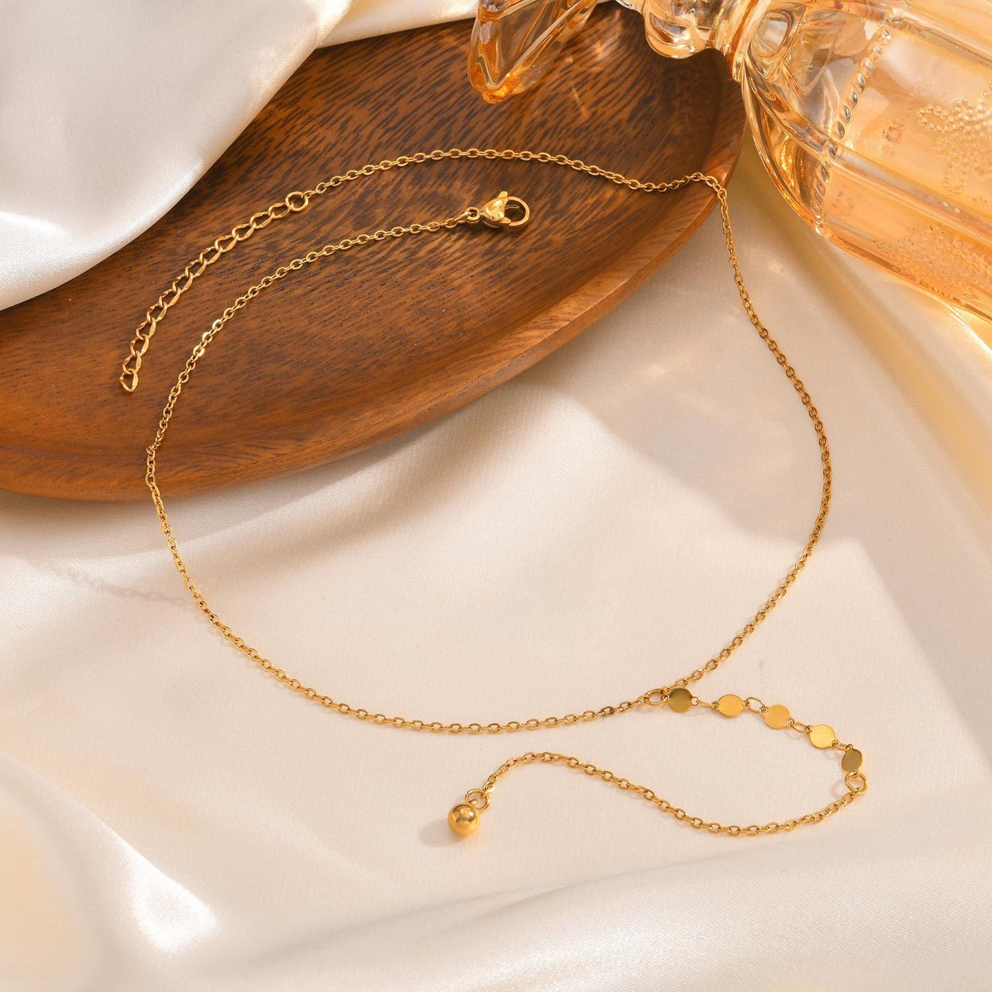 Ladies Necklace Stainless Steel Flat Cross Chain Disc Y Gold