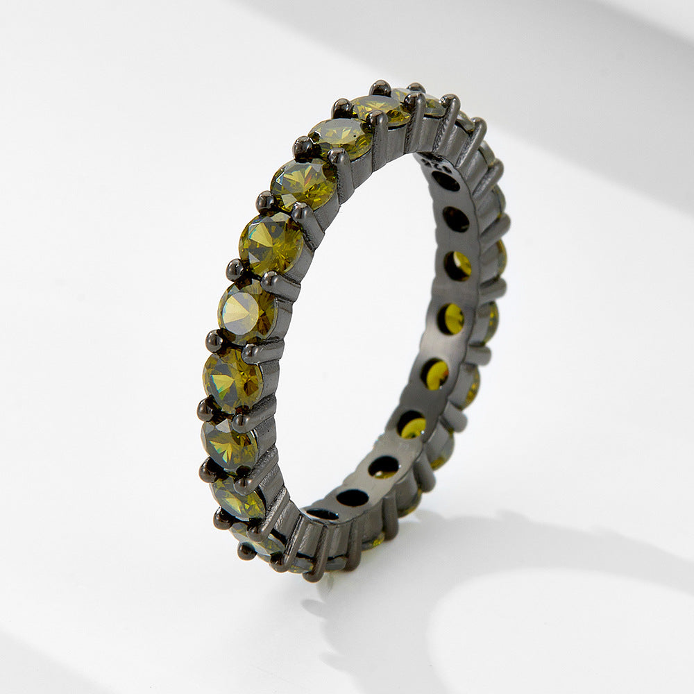 S925 Sterling Silver Full Of Zircon Color Zircon Ring