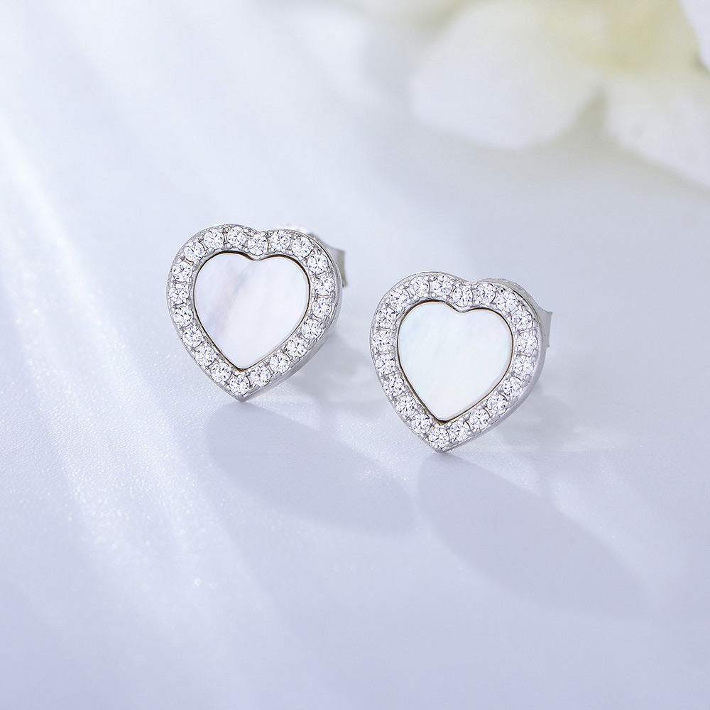 S925 Sterling Silver Peach Heart-Shaped Stud Earrings 'S And Versatile Zircon Love Earrings
