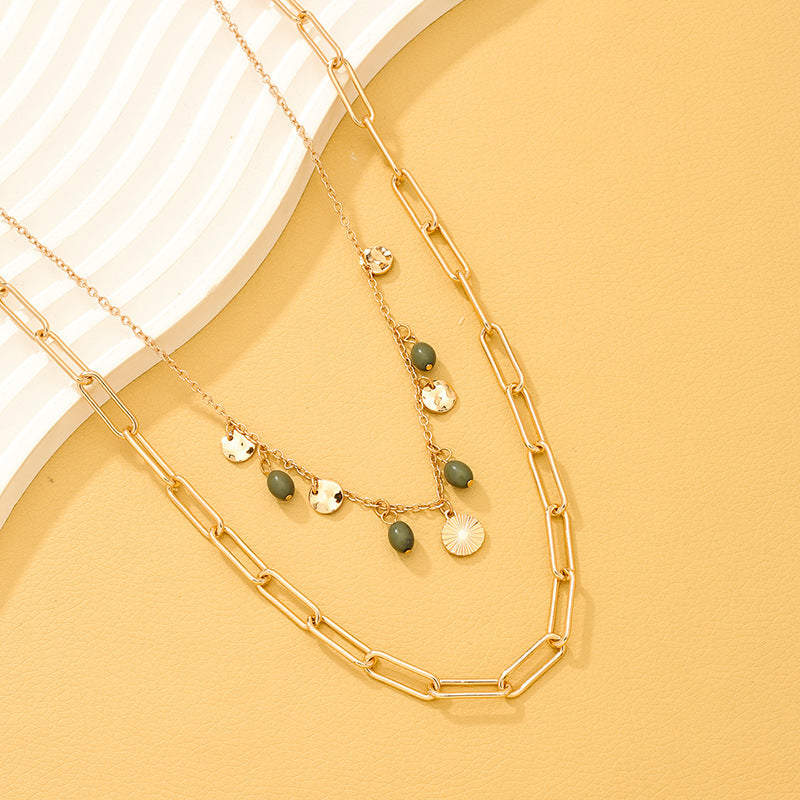 European Metal Disc Pendant Double Necklace - Vienna Verve Collection