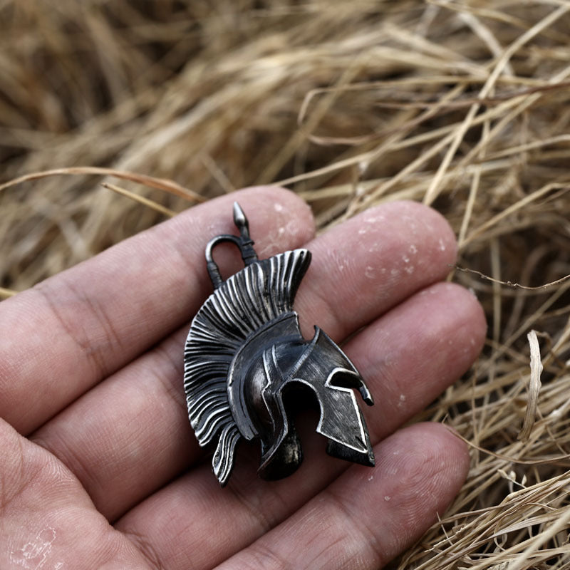 Titanium Steel Spartan Warrior Helmet Pendant - Retro European and American Jewelry for Men