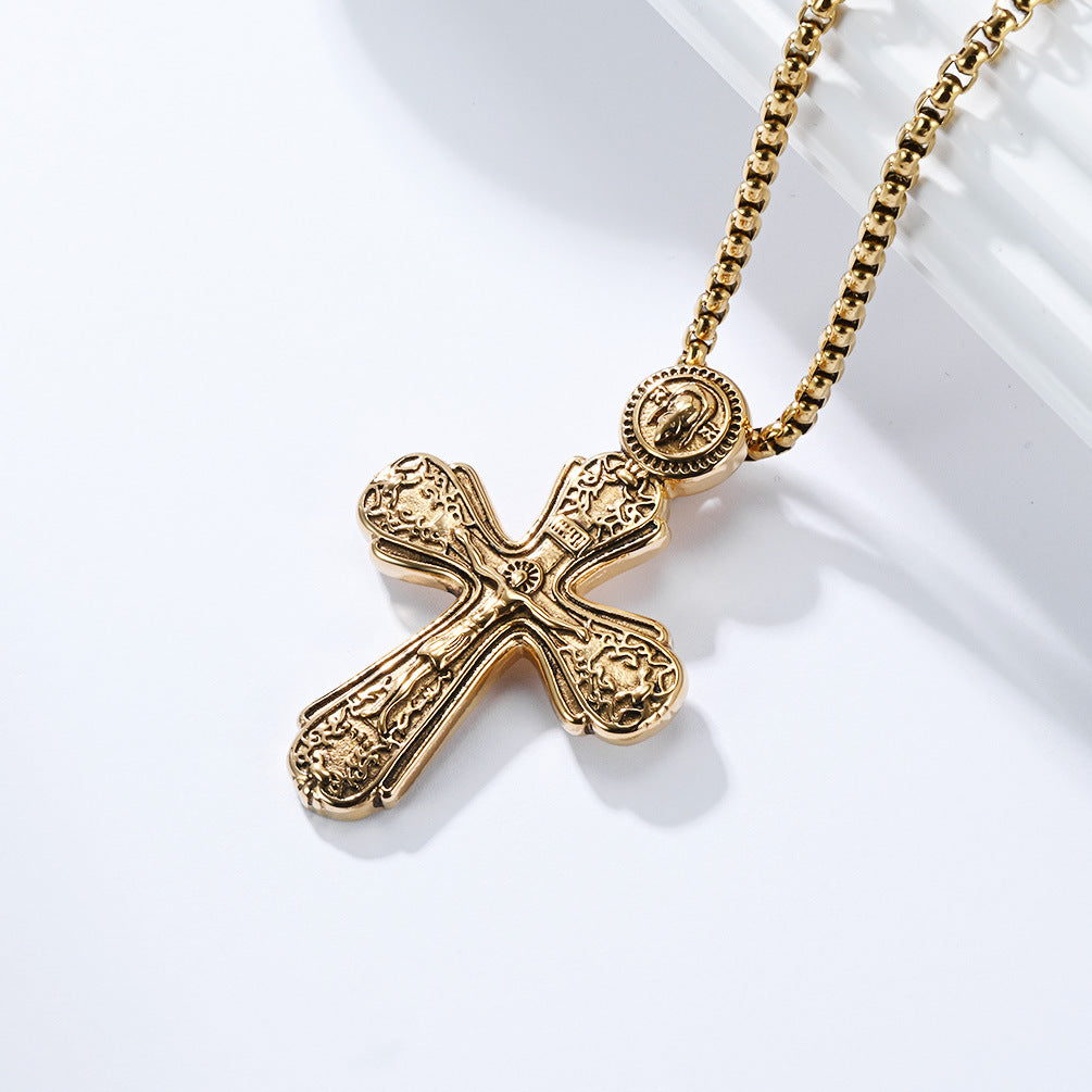 Planderful Men Cross Necklace Stainless Steel Retro Pendant With Literary Charm For Modern Gentlemen