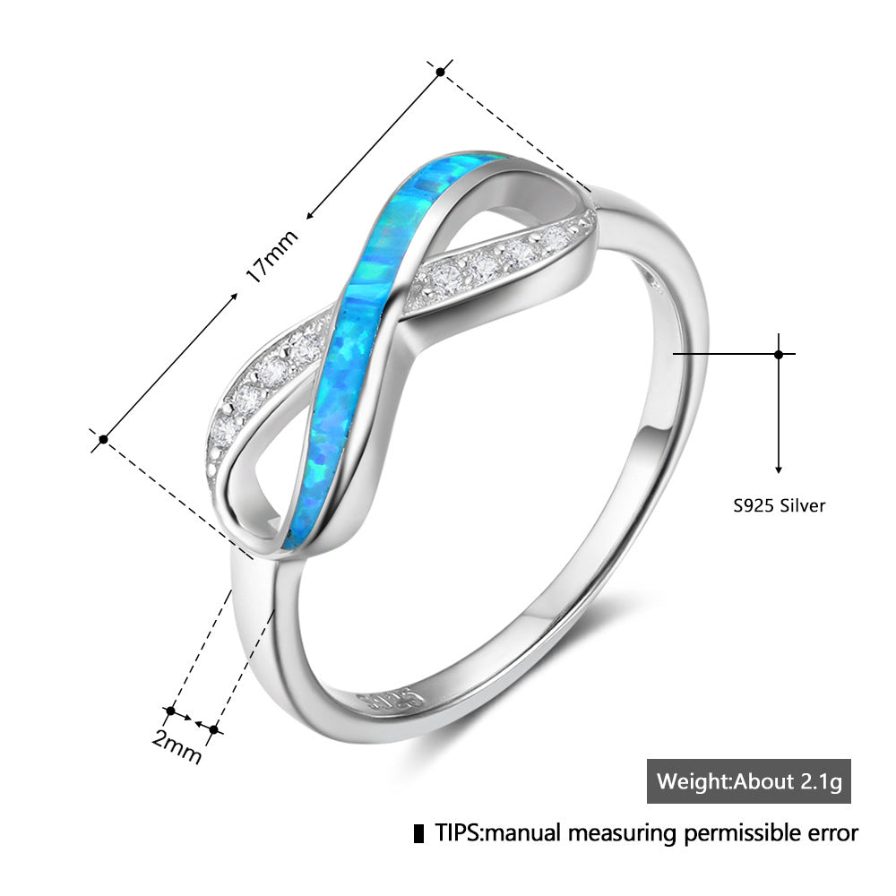 Planderful Jewelry Opal Ring Sterling Silver 925 Figure Eight Design For Women Elegant