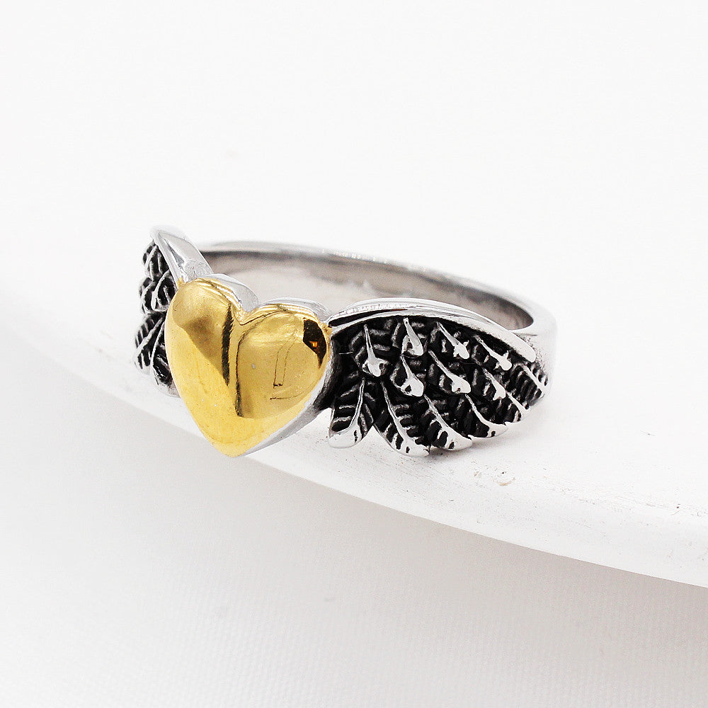 Angel Wings and Hearts Titanium Ring for Men and Women in European and American Wholesale Jewelry Business