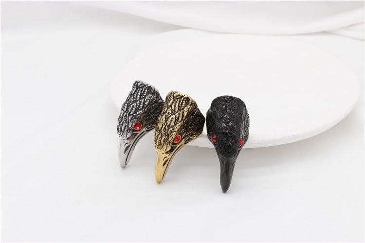 Planderful Titanium Steel Ring For Men And Women Domineering Eagle Zircon Eyes Protection Jewelry