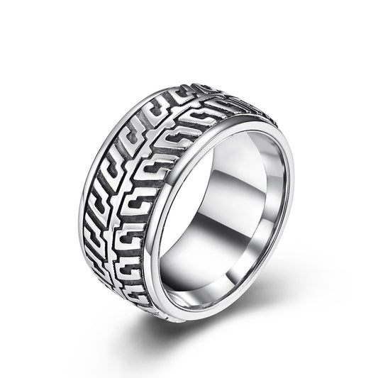 Planderful Rotatable Tire Pattern Ring For Men Hip Hop Street Style Steel Jewelry Gift
