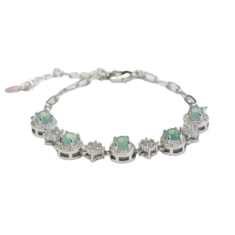Blue Water Jadeite Prong-Set Cabochon Bracelet