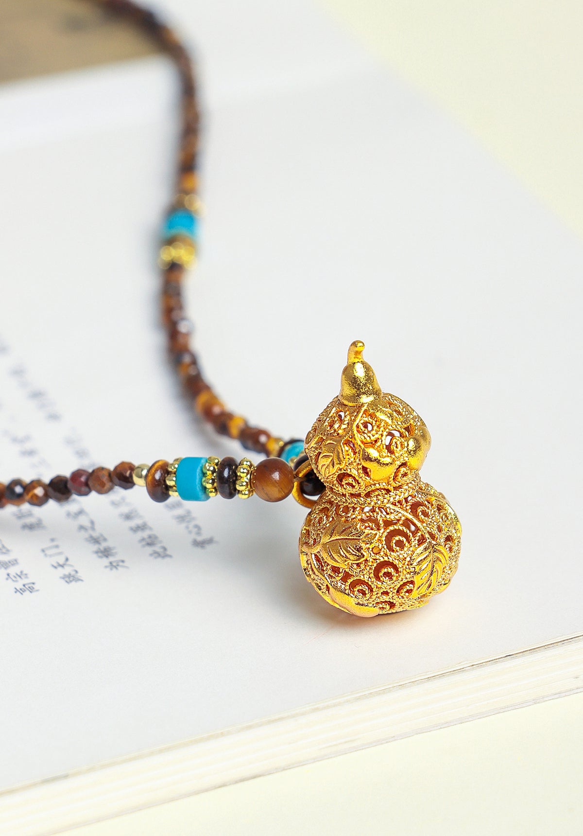 Tiger Eye & Turquoise Elephant Gourd Necklace