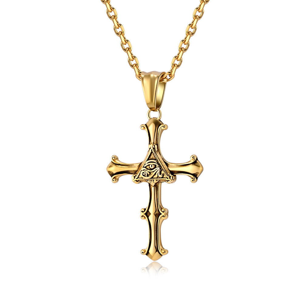 Planderful Eye Of Horus Cross Pendant Necklace Titanium Steel For Retro Vintage Style Jewelry