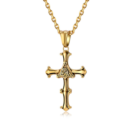 Planderful Eye Of Horus Cross Pendant Necklace Titanium Steel For Retro Vintage Style Jewelry