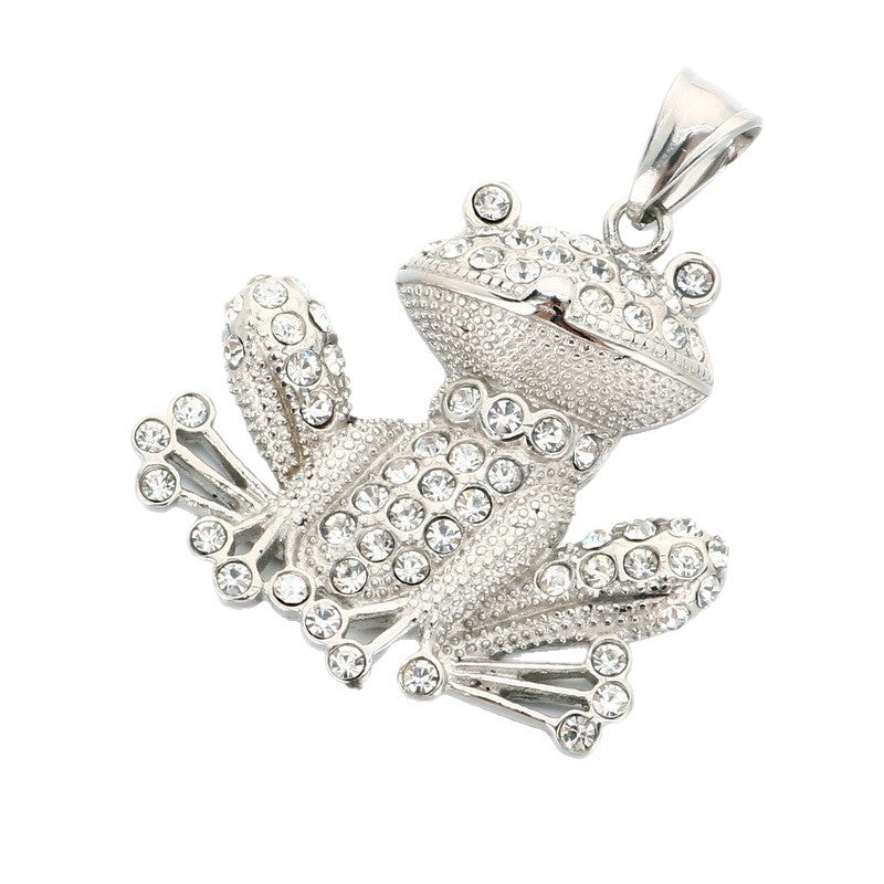 Hiphop Hip Hop Crown Auspicious Pendant, Rock Club Full Of Zircon Cartoon Frog Necklace
