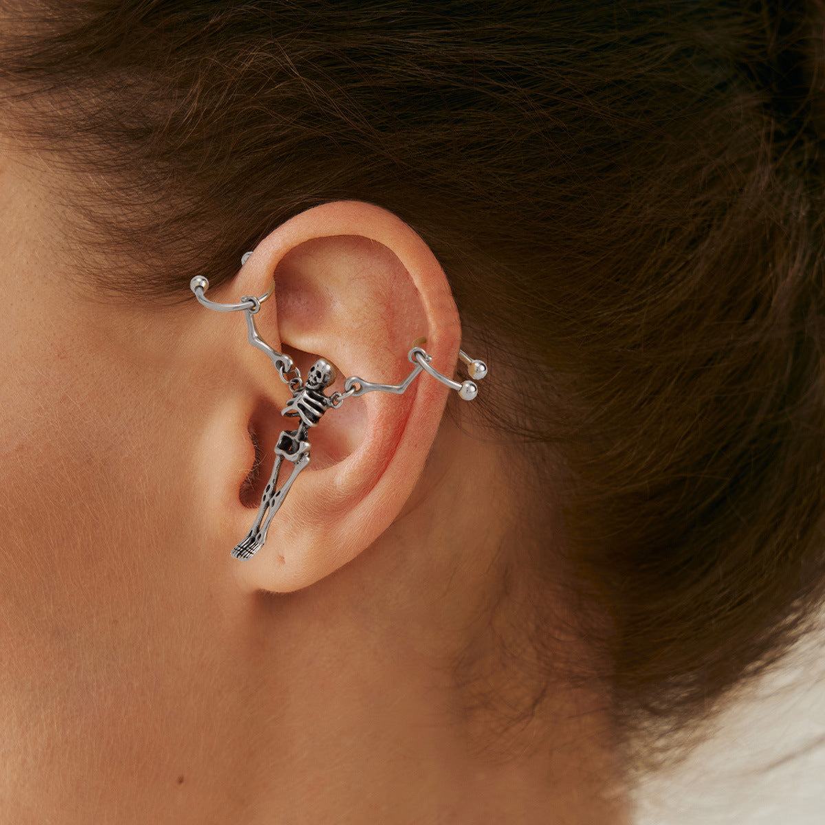 Planderful Skull Earbone Stud Earrings Titanium Steel Skeleton Jewelry For Women Bold Statement