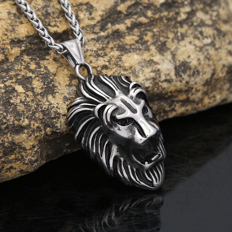 Cross-Border Amazon Lion Head Titanium Steel Pendant Necklace Men’s Trendy Jewelry Wholesale