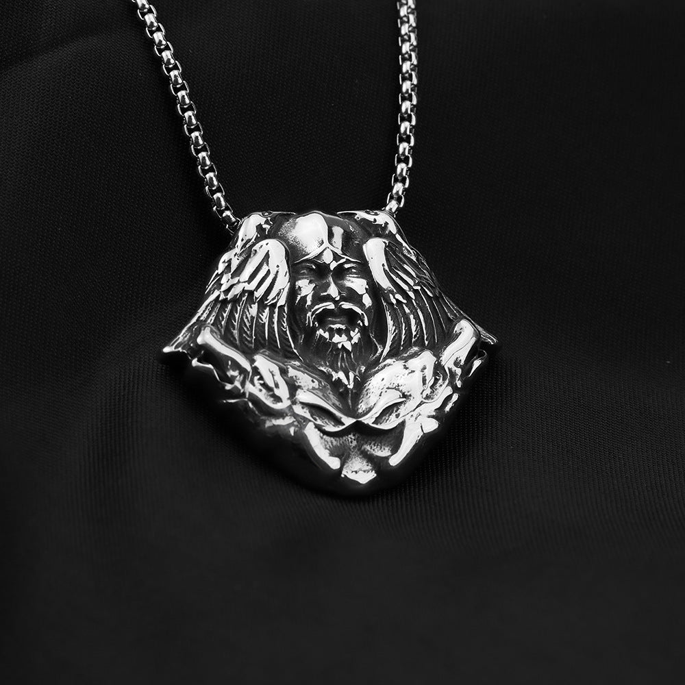 European And American Jewelry Wholesale Titanium Steel Men's Pendant Necklace Viking Odin Mask