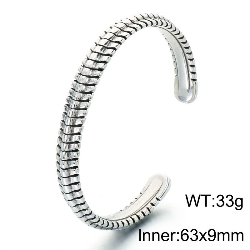 Fish Bone Segmented Texture C-Shaped Bracelet Niche Crescent Scale Serrated Stainless