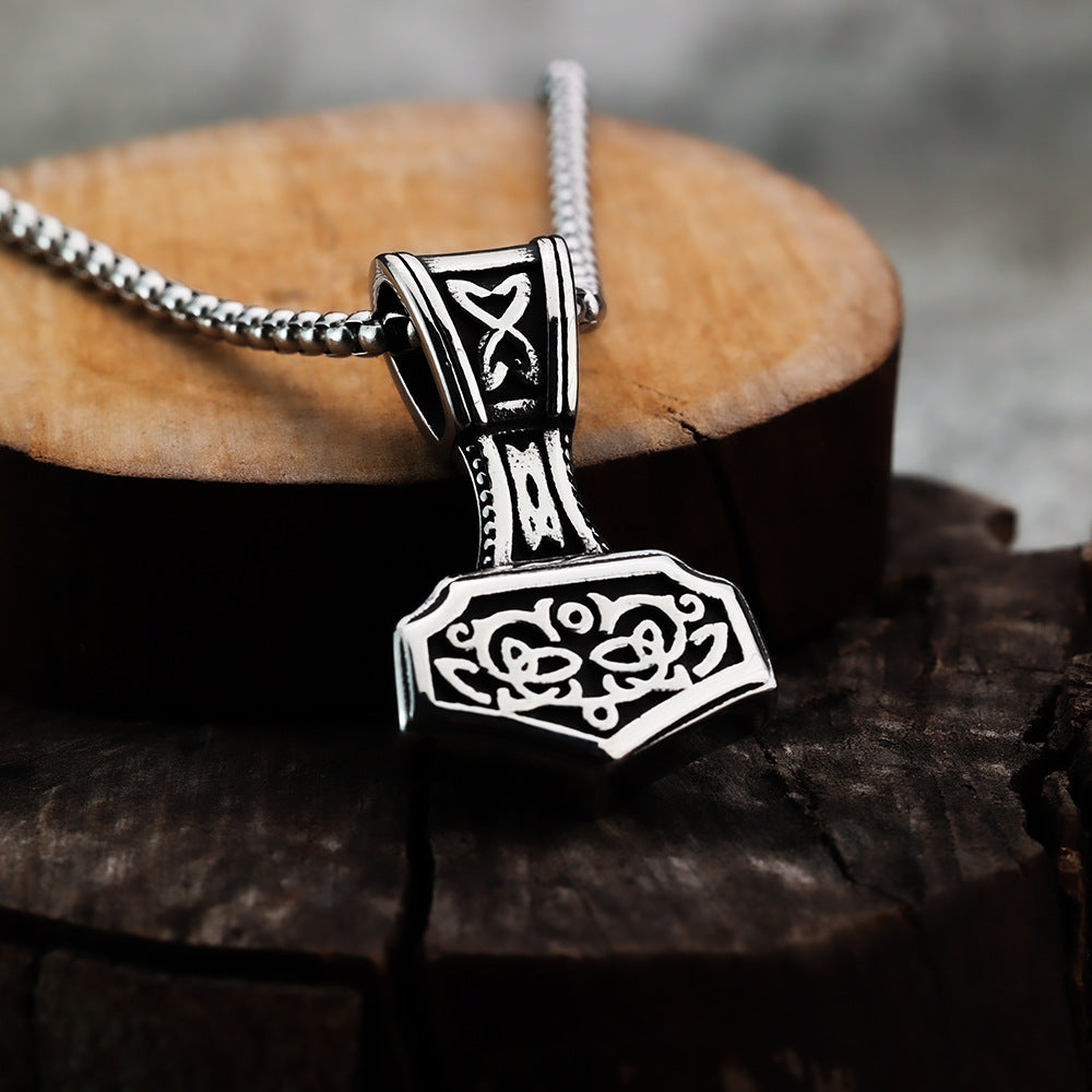 Planderful Viking Pendant Necklace Double Sided Stainless Steel For Men Norse Jewelry Personalized