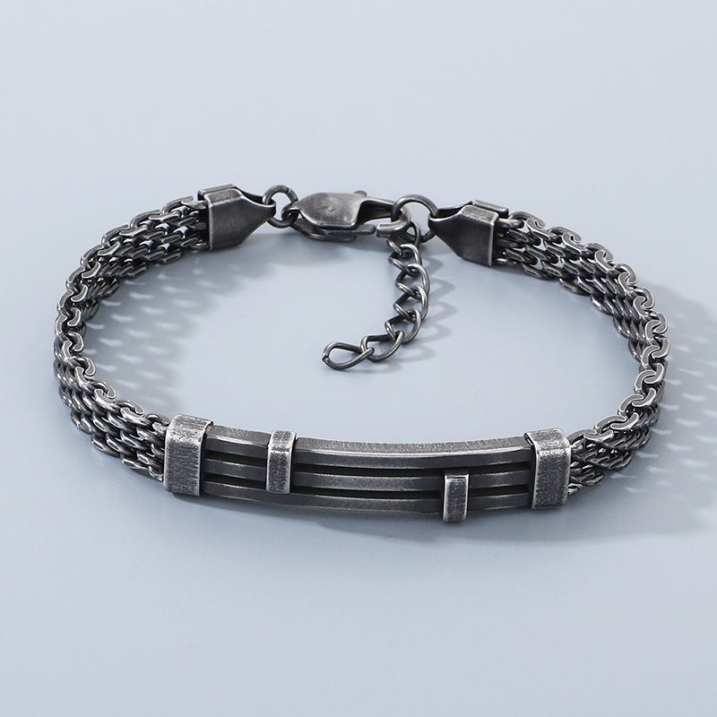 Design Mesh Chain Men's Geometric Lines Stainless Steel Adjustable Bracelet